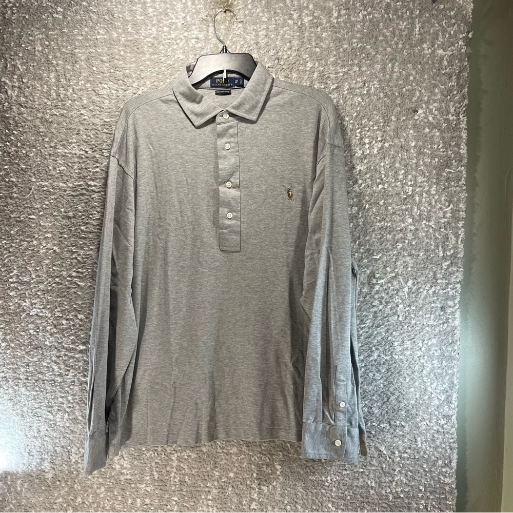 Polo Ralph Lauren‎ Polo Shirt Size Big 1X Pima Cotton Long Sleeve Top Gray